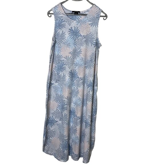 Tahari Long Tank Dress L • Pastel Palm Leaf Boho Resort Maxi with Pockets - Picture 1 of 6
